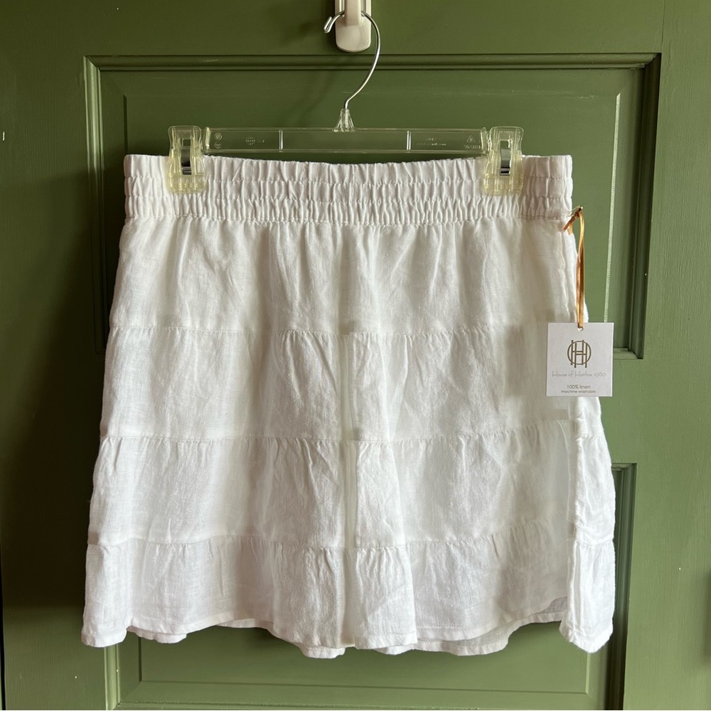 House of Harlow 1960 Cream Linen Tiered Skirt Skort